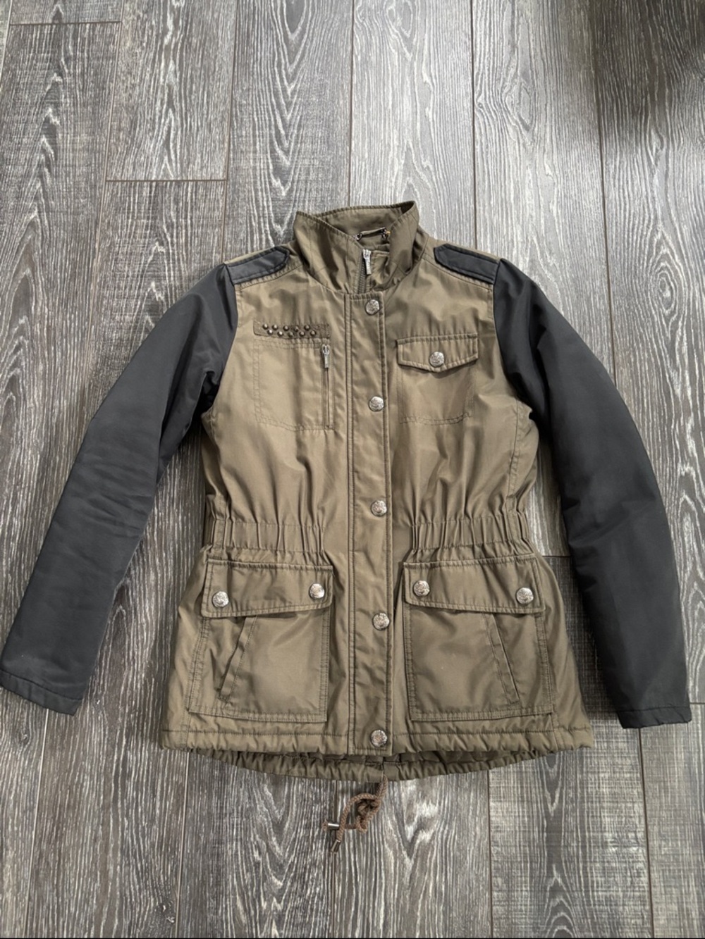 Laundry By Shelli Segal Olive Green and Black Utility Jacket Coat